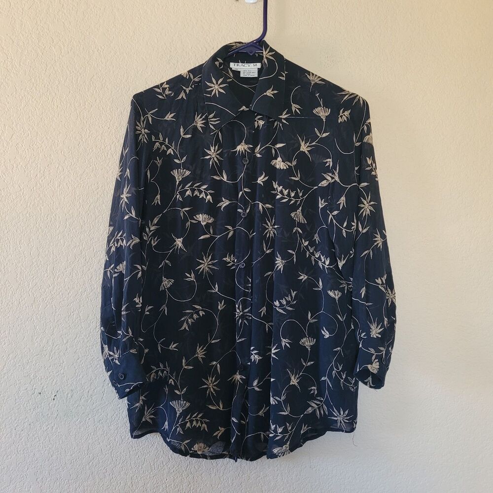 Womens 100% Silk Shirt Sz Medium Long Sleeve Fairy Whimsigoth Dark Academia Flaw